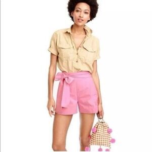 J.Crew Pink Cotton Poplin Tie Waist Shorts Size 2 High Rise  3” pockets New